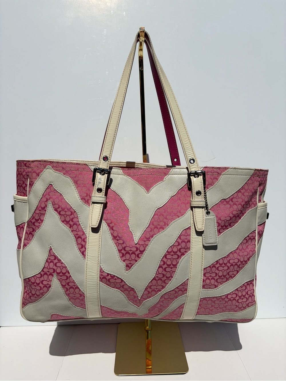 Y2K Limited-Edition Coach Pink & White Zebra Patchwork Large Gallery Tote